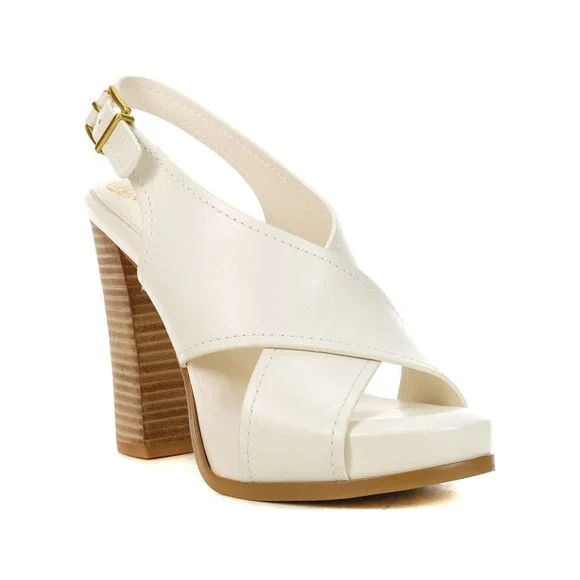 Vince Camuto White Leather Platform Slingback Chunky Heel‎ Sandals Women's 6M