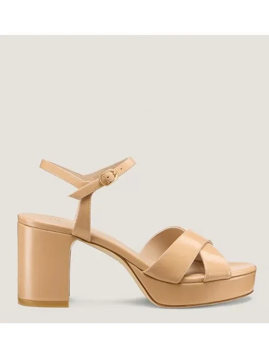 $550 STUART WEITZMAN Dayna Platform Sandal PATENT LEATHER ADOBE 6.5 (PD1)