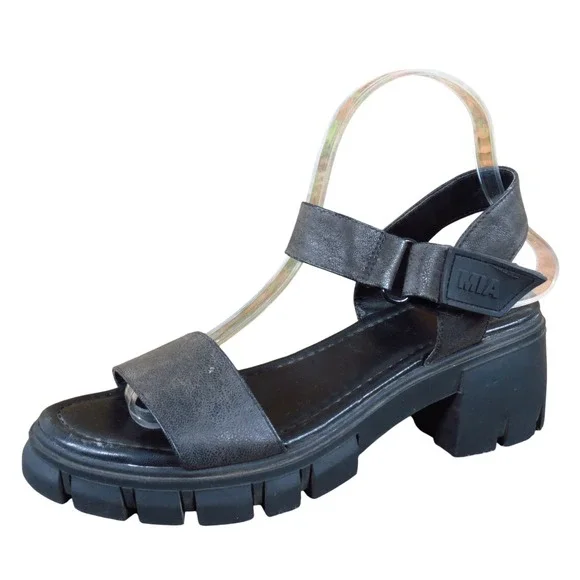 MIA Jaci Women Platform Lug Sole Sandals Size 7.5 Fashion Black Manmade