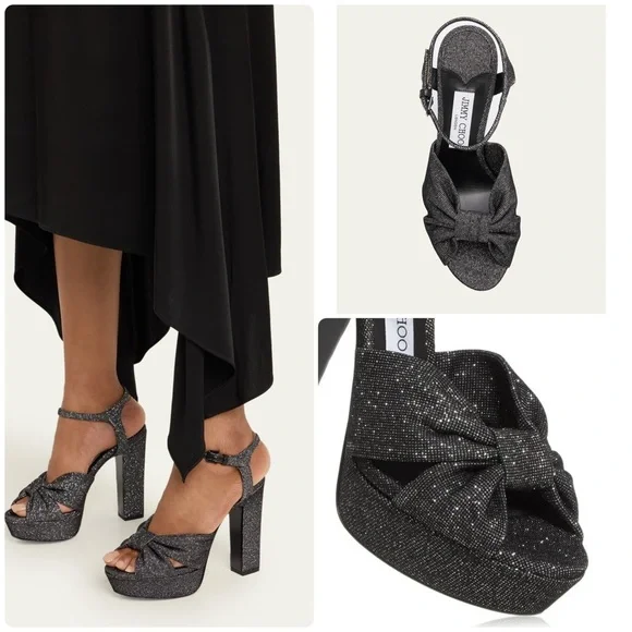 JIMMY CHOO Heloise Glitter Knot Platform Heels