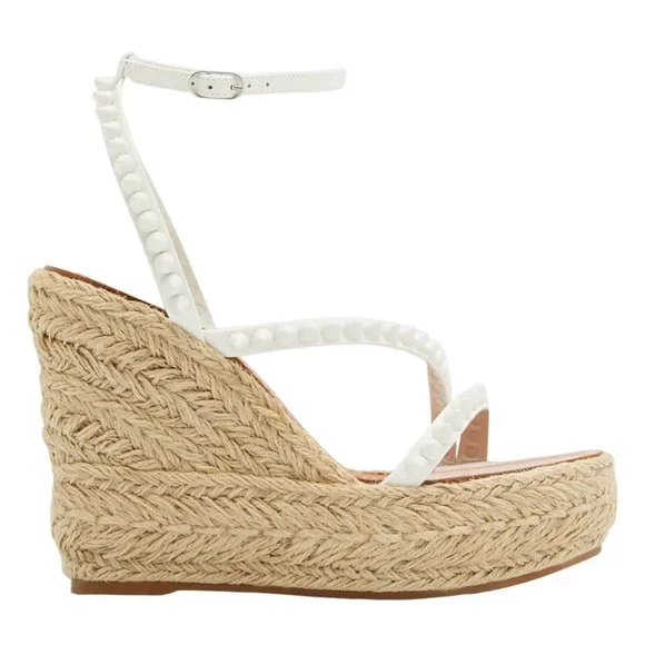 Christian Louboutin White Studded Espadrille Wedge Sandals