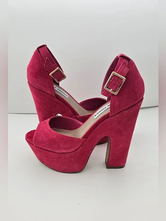 Steve Madden Grettta Hot Pink Chunky platform Heel Sandals Y2k 6