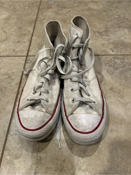 White High-Top Platform Sneakers with Red Accent