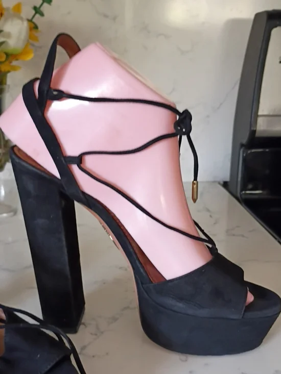 Aquazzura Women’s Black Suede Platform Lace-Up Heels