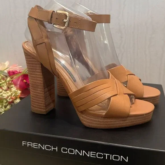 French Connection Gilda Safari Sand Platform Sandals Neutral Sz 8