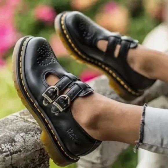 Dr. Martens Black Double-Strap Platform Mary Jane Shoes