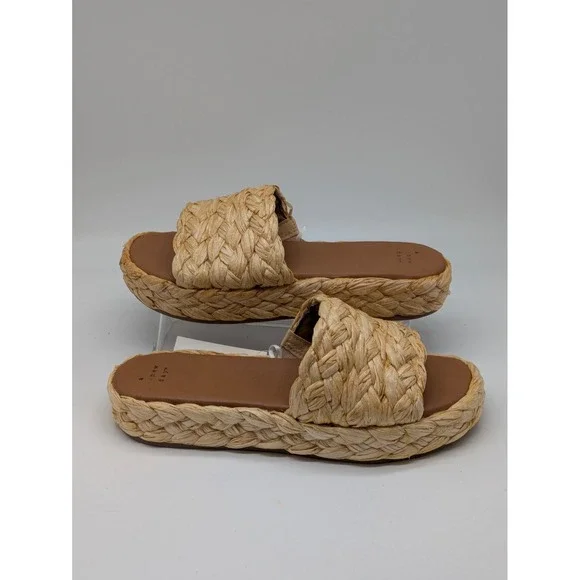 A New Day Casey Raffia Platform Slide Sandals Beige Women's Size 10 NWT