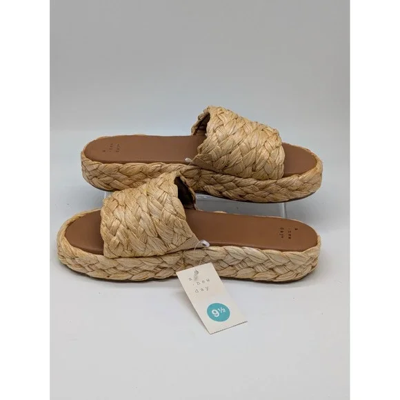A New Day Casey Raffia Platform Slide Sandals Beige Women's Size 9.5 NWT