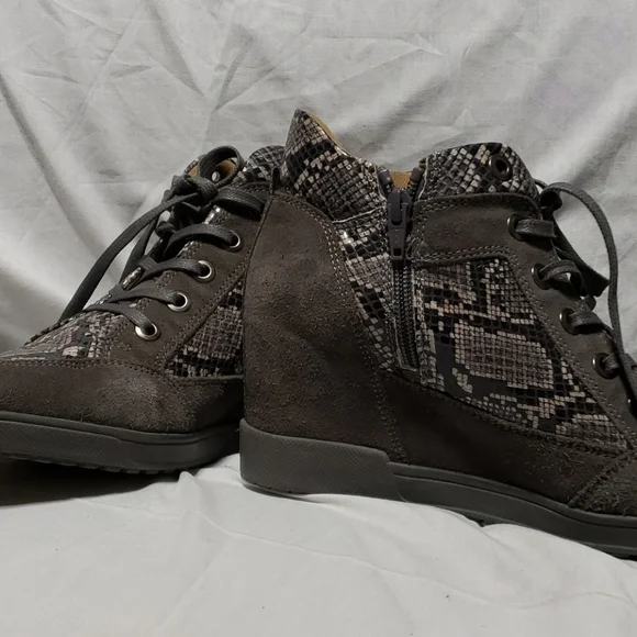 Geox grey platform suede snakeskin print sneakers
