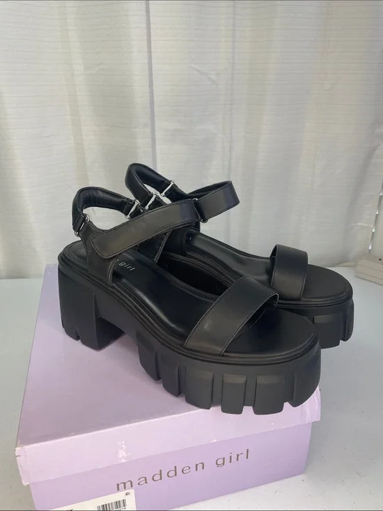 Madden Girl Black Chunky Lug Platform Sandals