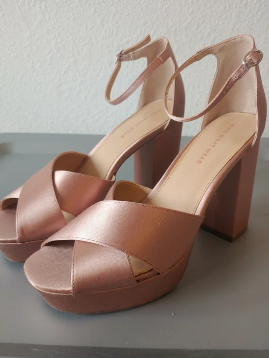 Platform Ankle-Strap Block Heels in Rose Gold