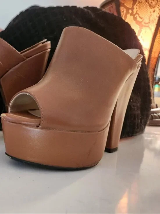 Cinderella of Boston Brown Platform Peep-Toe Mule Heels