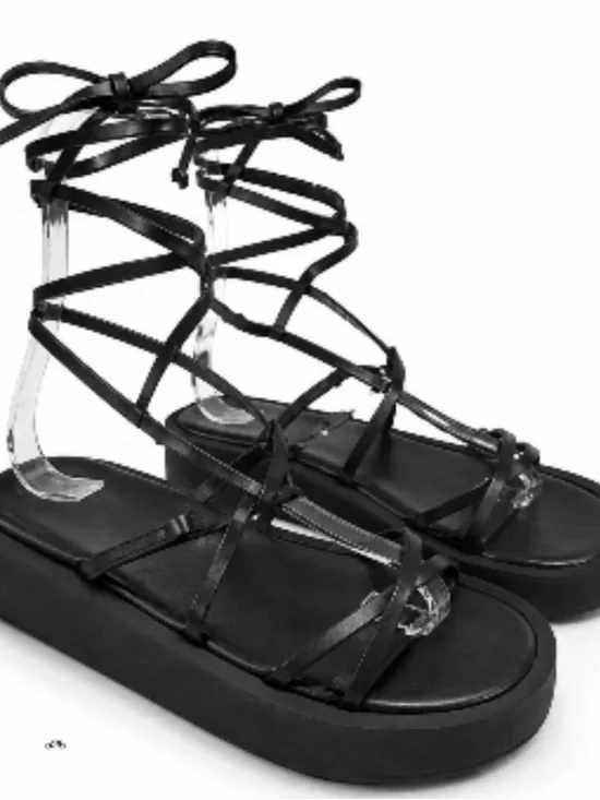 Abercrombie & Fitch Black Lace-Up Platform Gladiator Sandals