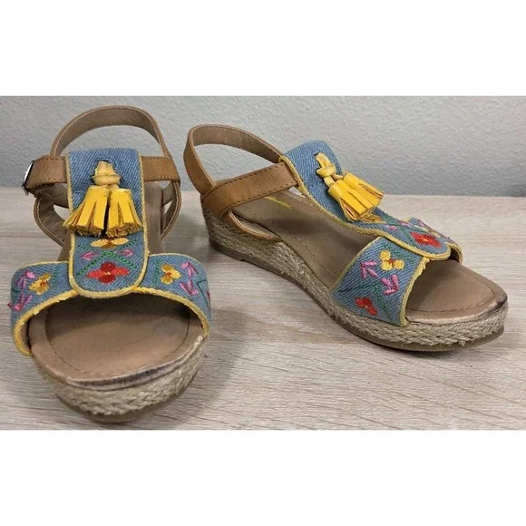 Hanna Andersson Anka Embroidered Tassel Espadrille‎ Sandals Girls Size 1