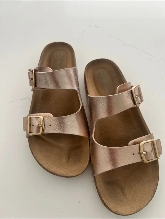Cat & Jack Metallic Rose Gold Double Buckle Slides