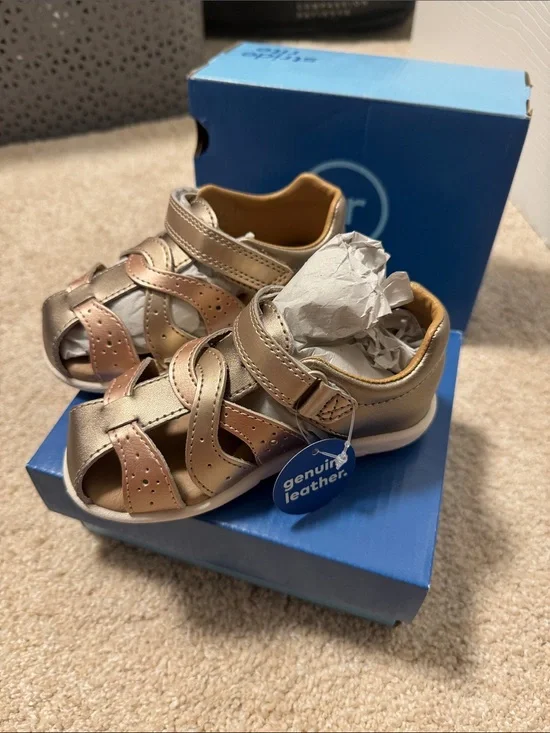 Stride Rite Metallic Gold and Rose Gold Leather Toddler Sandals