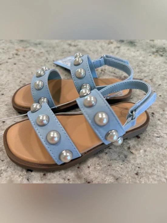 Cat & Jack Light Blue Pearl Accent Girls Sandals NWT