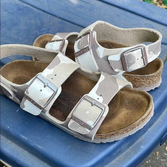 Birkenstock Kids' Two-Strap Camouflage Sandals in Beige