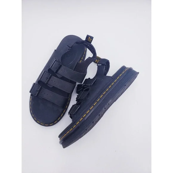 Dr. Martens Soloman Sandals Black Leather Platform Strappy Womens 11 Mens 10