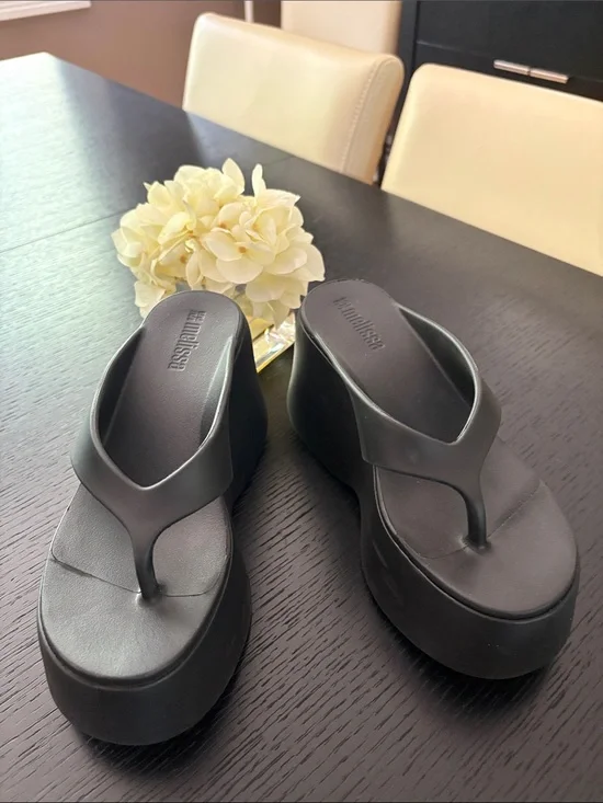 Melissa Black Platform Thong Sandals - Chunky Elevated Flip Flops