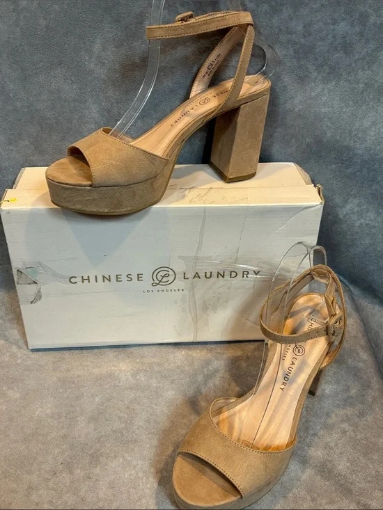 Chinese Laundry “Theresa” Platform Block Heel Sandals with Ankle Strap