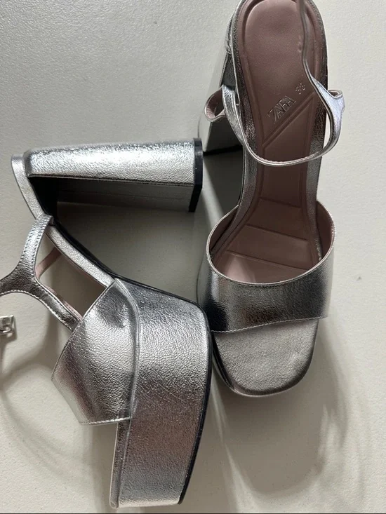 Zara Silver Metallic Platform Sandals