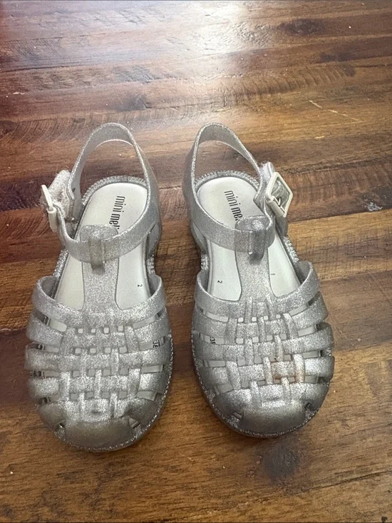 Mini Melissa Silver Glitter Jelly Sandals for Kids