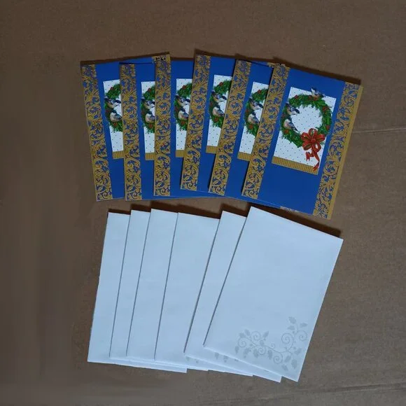 unused vintage 90s Y2K gold foil embossed Christmas holiday cards with envelopes