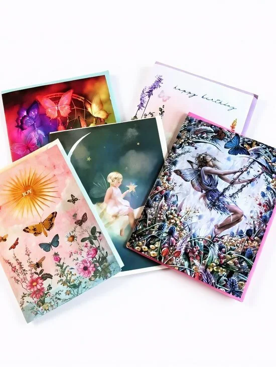 Leanin' Tree Birthday Cards Set of 5 Unused Floral Butterfly Fairy Envelopes