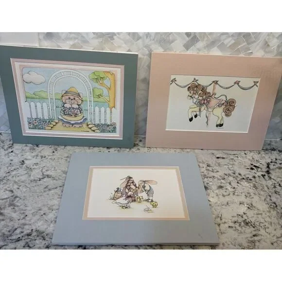 Animals Baby‎ Girl Nursery Art Prints Decor Watercolors Signed horse bunny ducks