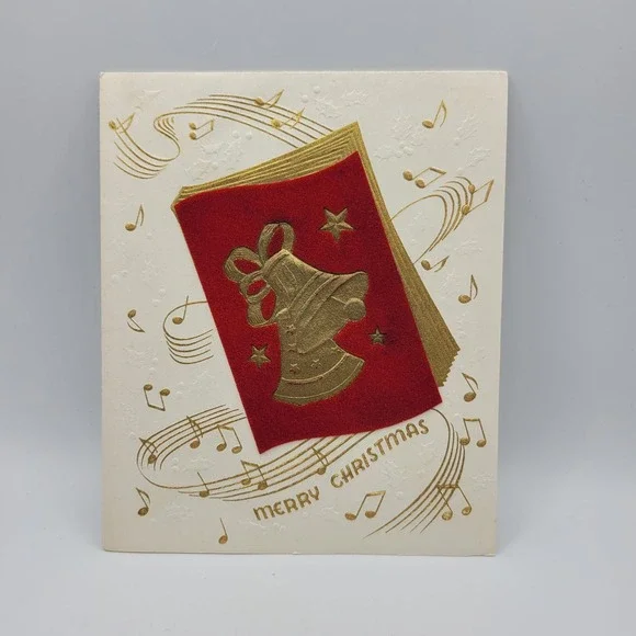 Vintage Merry Christmas Card Artistic‎ Card Gold Musical Notes Bells