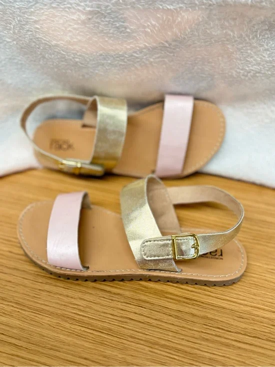 Girls' Pink and Gold Double-Strap Buckle Sandals