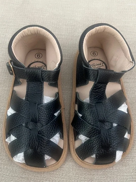 NEW Little Love Bug Leather Sandals Black Size 9