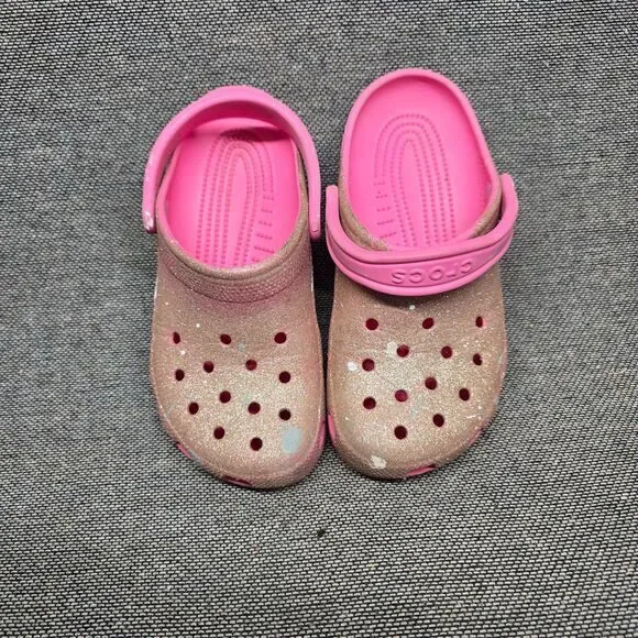 Crocs Kids Classic Clogs Pink Glitter Sparkle Paint‎ Splatter size 4