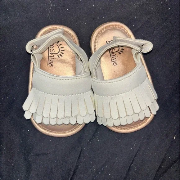 Koshine Girls Sandals White Fringe Tassel Open Toe Hook & Loop Strap infant 3