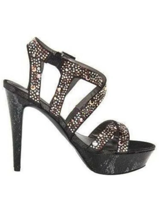 Womens Platform Heels Guess Black 9 Metallic Gold Studded Fx Leather Sandals