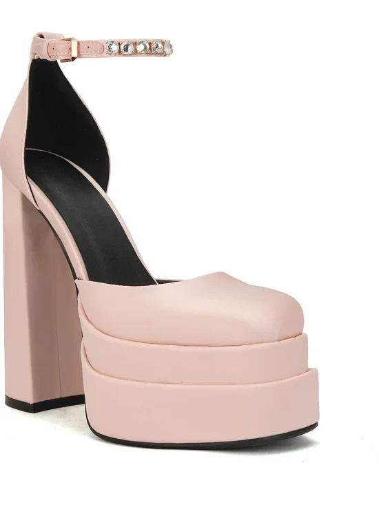Platform Ankle-Strap Pumps in Blush Pink