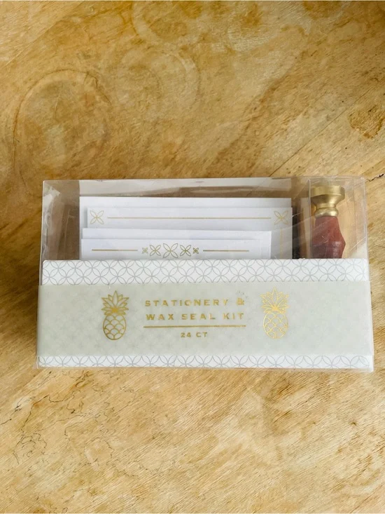 NWT! Gold Foil Pineapple 24-Piece Stationary & Wax Seal Kit