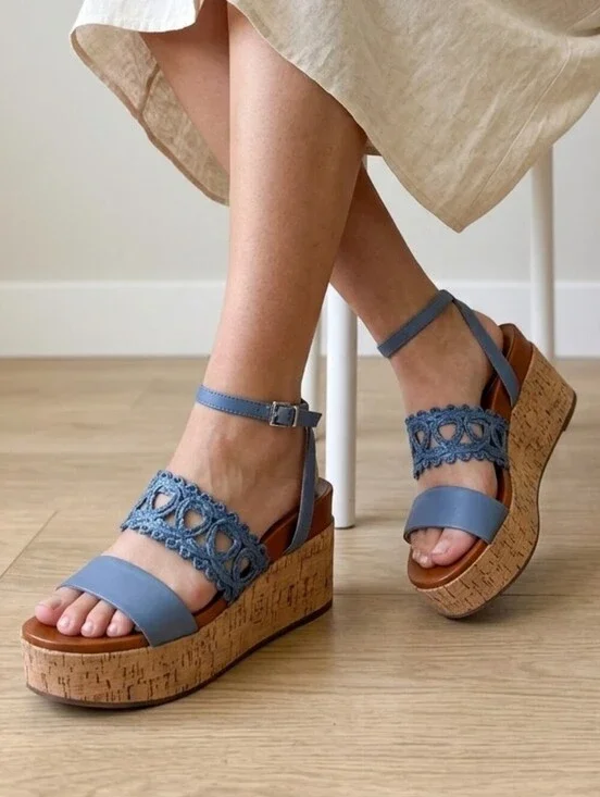 Jessica Simpson Callri Cork Platform Wedge Sandals Ash Blue NWT 7.5M Boho Chic