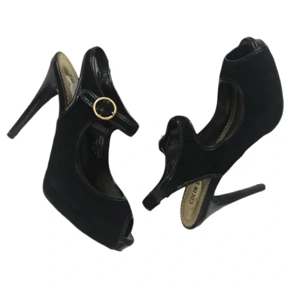 Colin Stuart black suede peep toe heels 8.5