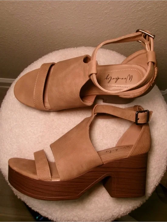 Wonderly Tan Platform Block Heel Sandals