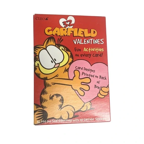 Vintage Garfield Valentines Box Set 32 Fold and Seal Cards 48 Stickers Cleo USA