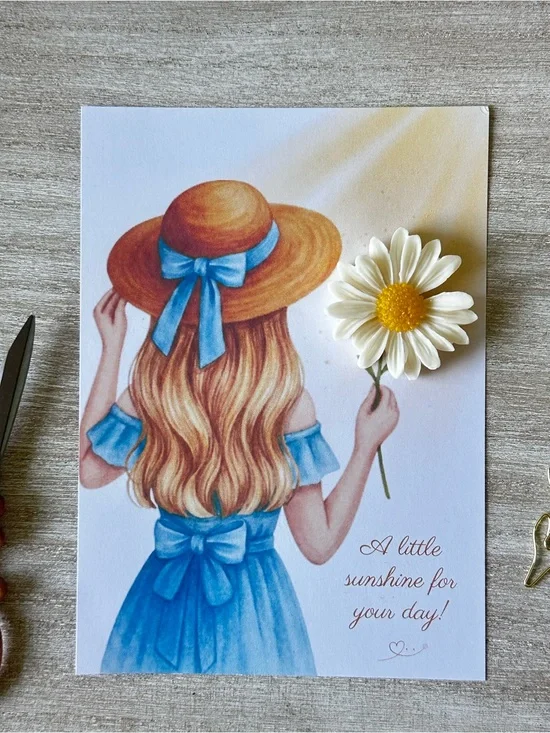 Botanical Daisy Soap Card, Watercolor Illustration, Spring Friendship Gift