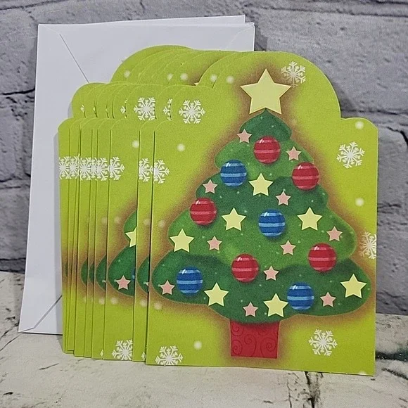 Snow Brights Christmas Cards Gumdrop Tree‎ Matching Lot Of 10 With Envelopes
