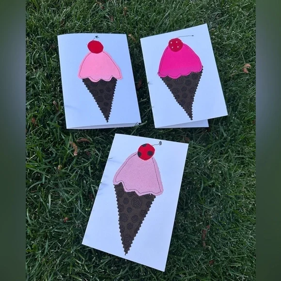 Ice Cream Cone Cards Set - Pink and Brown set of three
