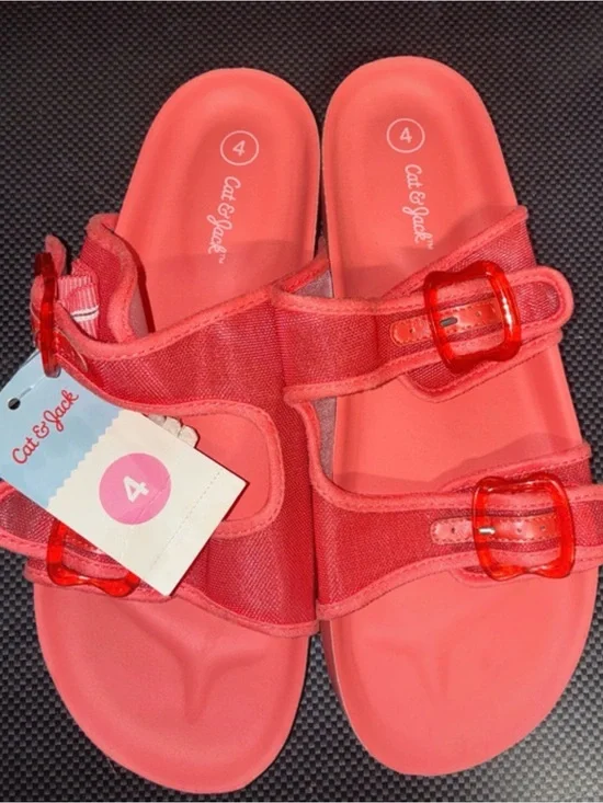 Cat & Jack Coral Pink Double-Buckle Slide Sandals