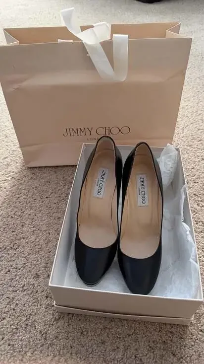 Jimmy Choo Cosmic Black Kid Leather Platform Pumps Size 38