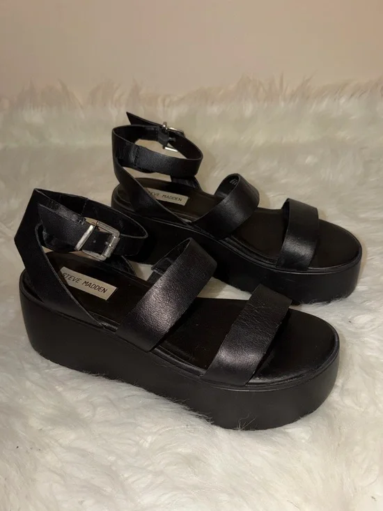 Steve Madden Black Platform Ankle-Strap Sandals