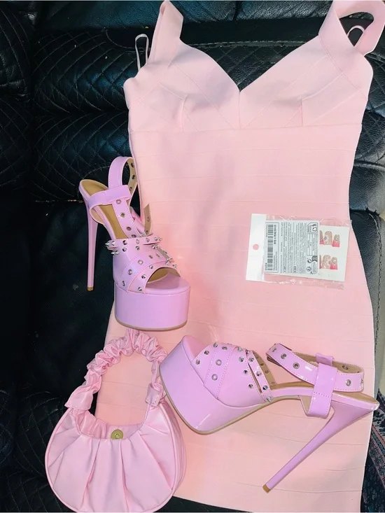 Women’s Pink Studded Platform High Heel Sandals