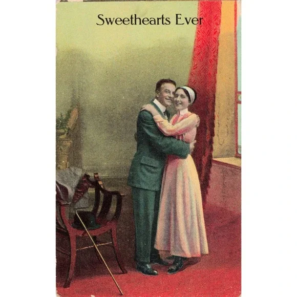 Vtg Sweethearts Ever Postcard Divided Back Hand Colored Couple 1910s VG